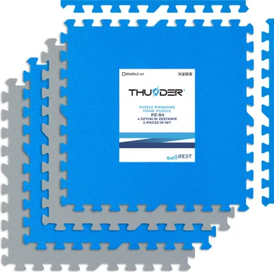 Zdjęcie produktu dla Zestaw mat ochronnych na podłogę - THUNDER PZ-04 - puzzle EVA 2 cm - 4 szt. - 120 × 120 cm - niebiesko-szary - siłownia domowa