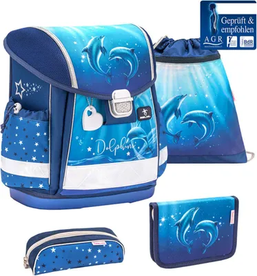 Produktbild von Belmil Classy ergonomisches Schulranzen-Set 4-teilig "Dolphins" mit Brustgurt