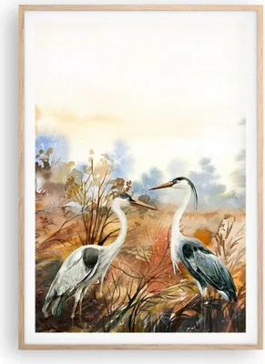 Produktbild von Gerahmtes Poster - Rahmen in heller Eiche - Kraniche Vögel Herbst - 70x100 cm - Wand Bild - Wanddeko - Wandbilder - Kunstposter - Wandposter - Bilderrahmen - Bilder - Kunstdruck - P2NPA70x100-5077