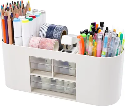 Produktbild von Schreibtisch Organizer,mit 6Fächern & 3 Schubladen, Multifunktionaler Schreibtisch Organizer, Platzsparendes Desk Organizer für Büro (Weiß)