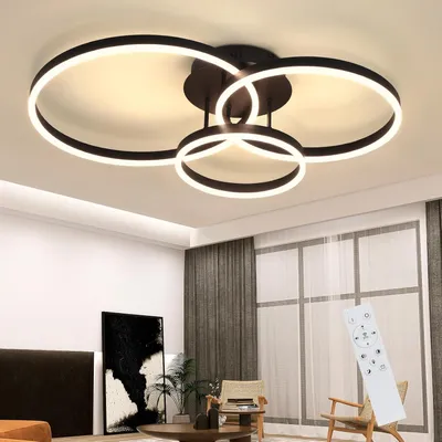 Produktbild von ZMH Deckenleuchte Wohnzimmer Deckenlampe LED 82 CM Wohnzimmerlampe Schwarz 74W Schlafzimmerlampe dimmbar mit Fernbedienung 3 Ring für Küche Büro
