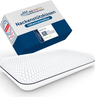 Produktbild von AM Qualitätsmatratzen | Premium Nackenstützkissen | höhenverstellbar bis 10 cm | mit kühlendem Effekt & Lyocell Bezug | Ergonomisches Kopfkissen |  Germany