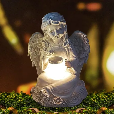 Produktbild von Engelsfiguren für den Garten, solarbetriebene Grabbeleuchtung für den Außenbereich, Gartendekoration, sitzende Feenfiguren für den Garten, Gartenstatue, Feenskulptur aus Kunstharz mit Flügeln (Engel)