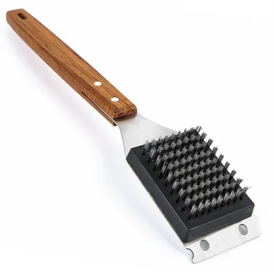 Image de Brosse de nettoyage pour grill de 38 cm, 2 en 1, avec grattoir en acier inoxydable, idéale pour les barbecues d'extérieur
