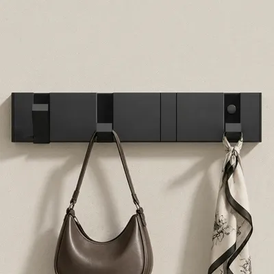 Produktbild von doporro Garderobenhaken Wand Moderne Wandgarderoben aus Aluminium Garderobenleiste klappbar kleiderhaken mit 4 Beweglichen Haken Wandhaken Schwarz