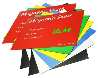 Magnetfolie A4, 12 Stück in 6 Farben, beschreibbar und schneidbar