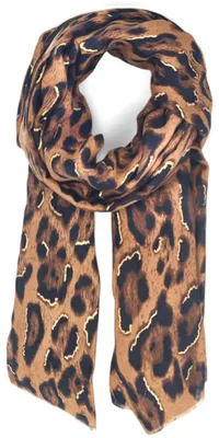 Produktbild von styleBREAKER Damen Schal mit Leoparden Muster und goldenen Metallic Akzenten | weiches langes Tuch mit kurzen Fransen 180 x 88 cm