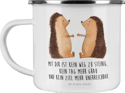Produktbild von Mr. & Mrs. Panda Haferl Igel Liebe - Weiß - Geschenk, Emaille Tasse, Partner, Hochzeit, becher, Freundin, Pott
