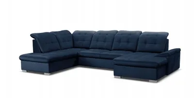 Produktbild von DOMO-HOME Ecksofa mit Schlaffunktion NICOLE – Modernes Ecksofa 345x230cm | Regulierbaren Kopfstützen | Boxspring-Funktion und Stauraum | Ideal für Wohnzimmer | Farbe blau | Links