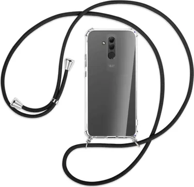 Produktbild von Handykette Backcover-Schutzhülle mit Band (Metall silberfarben) für Huawei Mate 20 lite - schwarz