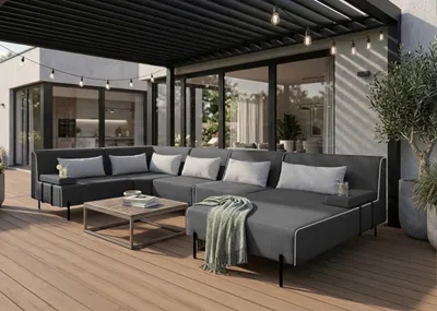 Produktbild von Garten-Ecksofa Borneo XL Dunkelgrau Links – Wetterfestes Outdoor Loungesofa – 377 x 222 cm