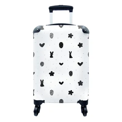 Produktbild von MuchoWow® Koffer Handgepäck Trolley Rollkoffer Kleine Reisekoffer mit 4 Rollen - Ostern - Muster - Schwarz - Weiß - Cabin Size < 55x40x23 cm & 55x40x20 cm - Fotokoffer - Kabinenkoffer - Boardgepäck - Reise-Box - Reisekoffer - Reisegepäck - Koffer mit Bild - Trolley für Kinder