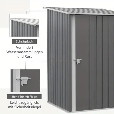 Image de Abri de jardin - Armoire de rangement extérieure en métal - 92 x 103 x 160 cm - Résistant aux intempéries avec toit incliné