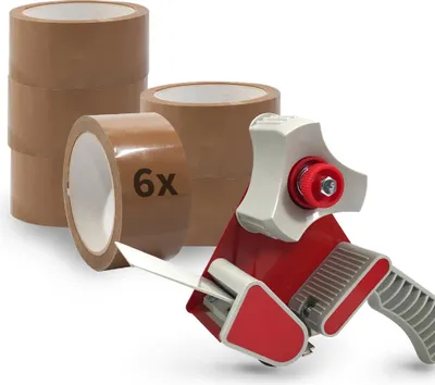 Produktbild von selmundo 6555, Packband Handabroller + 6 Rollen Packband braun