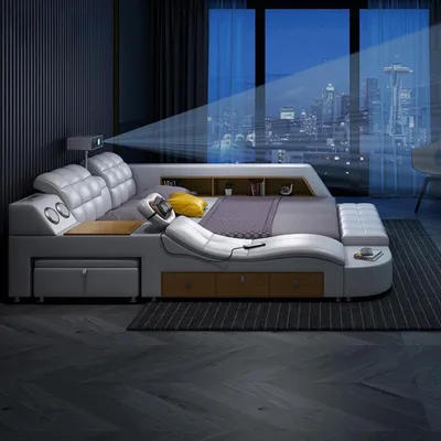 Produktbild von Multifunktionales Bett Moderner Stil Blaue Farbe Holzrahmen Bequem