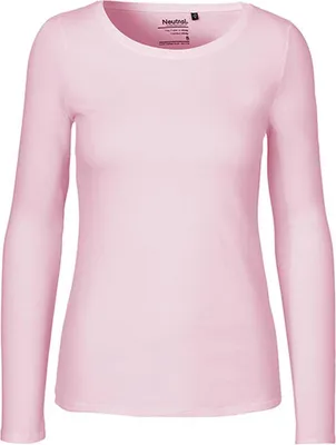 A plain pink long-sleeved t-shirt is shown front-on against a white background.