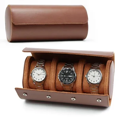 Image de Boîtier de rangement pour montres en cuirPolyuréthanede luxe - Boîte à montres - Coffret pour montres en bois - Organisateur pour 3 montres - Adapté aux hommes et aux femmes - Dimensions : 22 x 10 x 7,5 cm - Étui pour montres