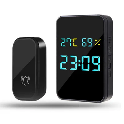 Produktbild von Batterielose Funk-Türklingel Set mit 200m Reichweite – Inkl. Uhr, Thermometer, Hygrometer & 38 Melodien – Einfache Installation