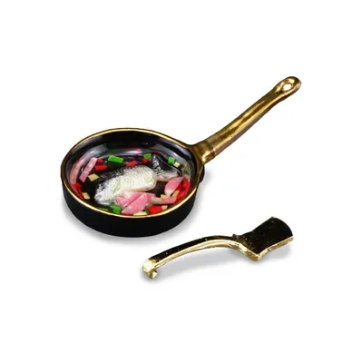 Zdjęcie produktu dla Miniaturowa porcelanowa patelnia do ryb z łopatką, skala 1:12