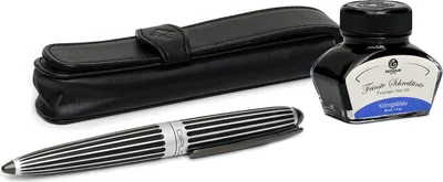 Produktbild von Füllhalter Set Diplomat Aero Stripes Black mit Lederetui und Tinte, Stärke M