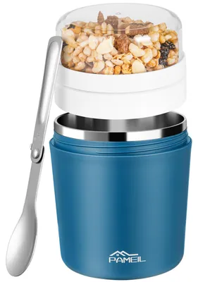 Produktbild von Pameil Edelstahl Müslibecher to go 500ml, joghurtbecher to go mit löffel