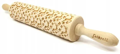 Obrázek produktu pro Folkroll Váleček na těsto sobi motiv a hvězdy 43 cm dřevěný