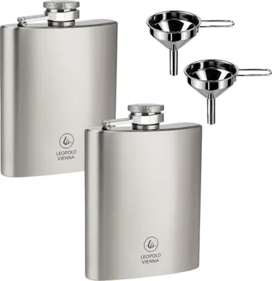 Immagine prodotto di Set di 2 borracce e 2 imbuti in acciaio inox - 220 ml - Borraccia / fiaschetta - Acciaio inox - Medio - 14 x 10 x 3 cm