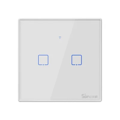 Produktbild von Sonoff T2EU2C-TX Smart Wall Switch, 2-Kanal Wand-Schaltaktor, weiß, mit Rahmen, WiFi + 433MHz