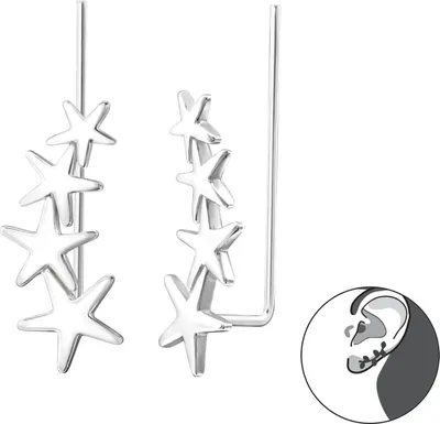 Produktbild von 1 Paar Ohrringe Ear Climber 925 Sterling Silber Sterne Ohrstecker Ohrklemme