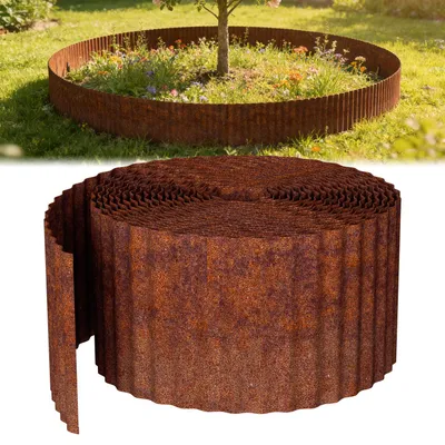 Zdjęcie produktu dla Ikodm Obramowanie trawnika 30 m, faliste, ocynkowane, do ograniczania rabat, wysokość 15 cm, idealne do wyznaczania granic trawnika, metalowe, odporne na rdzę