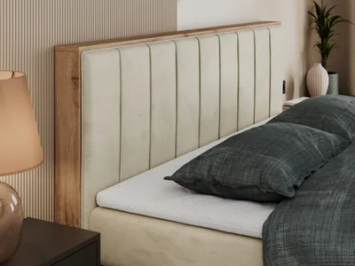 Produktbild von MKS MEBLE King Boxspringbett 180x200 mit Bettkasten Eiche, Polsterbett 180x200 mit Matratze H3, Bett 180x200 mit Rahmen in Wotan Eiche und Kopfteil - Beige Velvet - Bellissimo King
