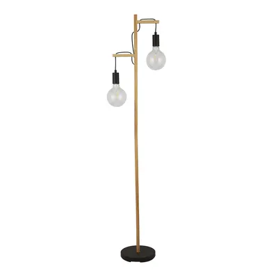 Produktbild von Tribeca Industrial-Nordic Stehleuchte Stahl Braun Holz Schwarz 2 Lichter E27