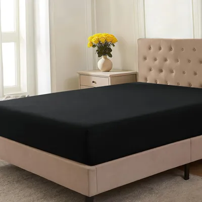 Productafbeelding van Spreeiklaken 160 x 200 cm, 100% katoenen jersey, geschikt voor matrassen tot 25 cm hoog, zwart
