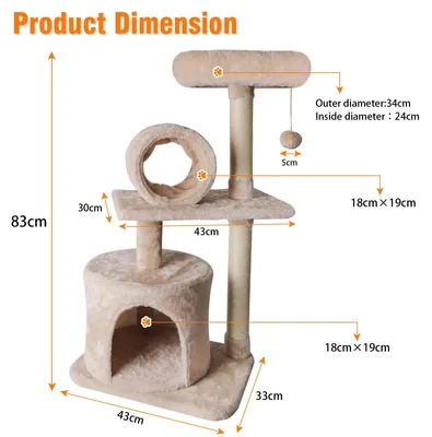Produktbild von Katzenkratzbaum - Kletterbaum für Wohnungskatzen - 3 Ebenen - Kratzstämme, Höhle, Hängematte & Plattformen - Weiche Plüschpolsterung