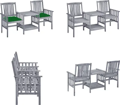 Immagine prodotto di vidaXL Sedie da giardino con tavolo da tè e cuscini in legno massiccio di acacia - Sedia da giardino con tavolo da tè - Sedie da giardino con tavoli da tè - Set da bistrot - Set da bistrot in legno