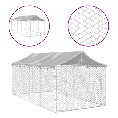 Obrázok produktu pre Vonkajší koterec pre psov so strechou strieborný 3x6x2,5 m oceľ