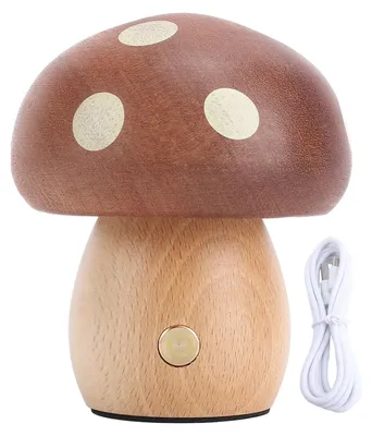 Produktbild von Pilz-LED-Tischlampe aus Holz, warmes Licht, stufenlose Dimmung, wiederaufladbarer Nachttisch für Schlafzimmer, Heimdekoration
