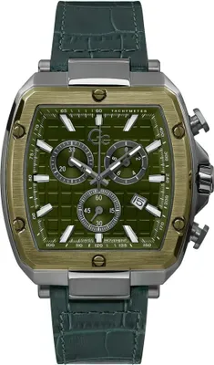 Produktbild von GUESS Collection Y83011G9MF GC Spirit Tonneau Chrono grün grau Herren Uhr NEU