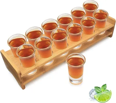 Obrázek produktu pro Sada sklenic na panáky s držákem na koktejly a 12 otvory, 30 ml, čirá, 12 kusů