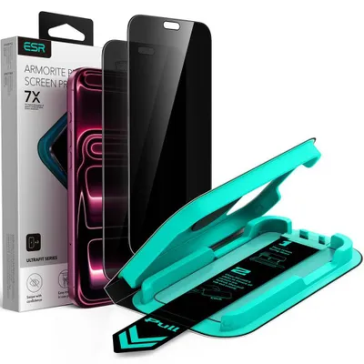 Produktbild von Sichtschutzglas mit Positionierungsrahmen für iPhone 18 Pro Max, ESR UltraFit Armorite Privacy Tempered Glass, 2 Stück