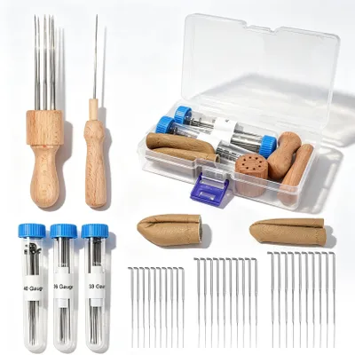 Image de Kit d'aiguilles à feutre - 37 pièces, pour le feutrage à sec - Kit de démarrage pour travaux manuels