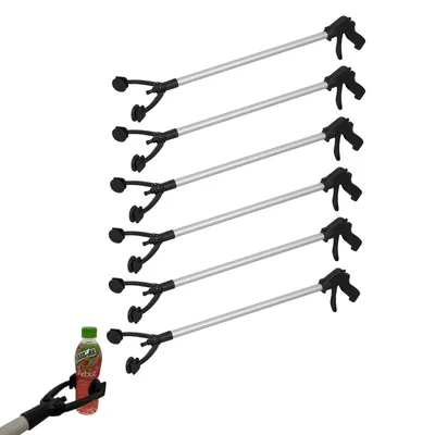 Image de 6 pinces de préhension | pince à déchets | rallonge de bras | aide à la préhension pour les personnes âgées | aluminium | plastique | 88cm | noir/argent