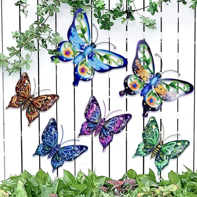 Immagine prodotto di Set di 6 decorazioni a forma di farfalla in metallo, adatte per interni ed esterni