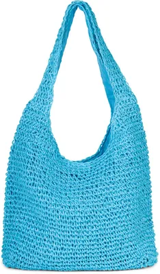 Produktbild von styleBREAKER Damen Papierstroh Beuteltasche mit langen Henkeln | sommerliche Flechttasche mit Reißverschluss | Strandtasche Schultertasche