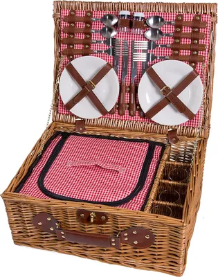 Produktbild von eGenuss Picknickkorb für 4 Personen mit Kühlfach und Zubehör - Rot