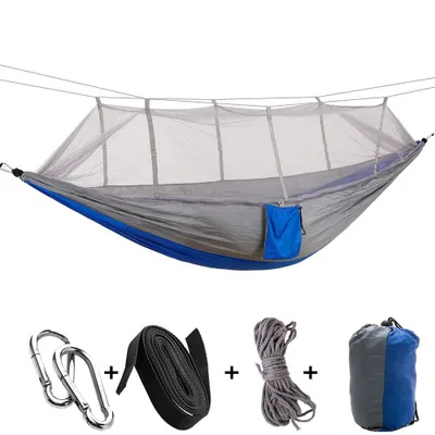 Image de Hamac de voyage portable pour le camping avec moustiquaire (gris-bleu)
