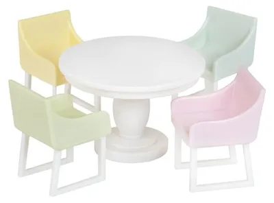 Produktbild von Lundby Basic Esszimmer-Set für Puppenhäuser, Weiß/Pastell, Maßstab 1:18