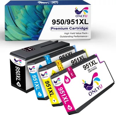 A product shot of ink cartridges and their packaging.
