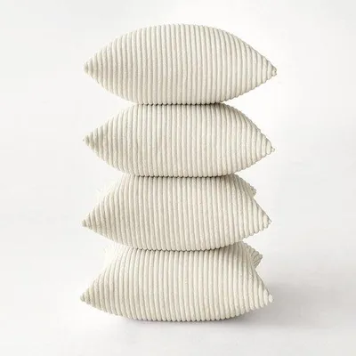 Imagen del producto de Juego de 4 fundas de cojín, de pana, diseño decorativo, aptas para cojines de asiento, 50 x 50 cm, color crema