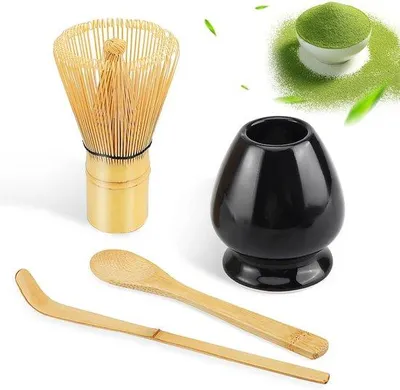 Produktbild von Famanu Matcha-Set – 4-teiliges Matcha-Teeset, Matcha-Klopfer, Matcha-Schale, Chasen und Matcha-Löffel – Matcha-Zubehör für die Teezeremonie – Grün